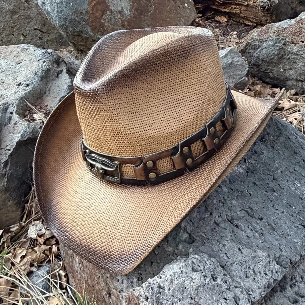 Western Cowboy Hat ⭐️ FESTIVAL NWT The Fallon Longhorn Accent Faux Leather Band - Picture 2 of 12